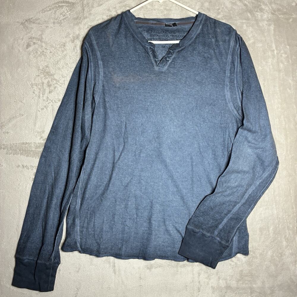 Buffalo David Bitton Long Sleeve V-Neck Henley T-Shirt Top Blue Size L
